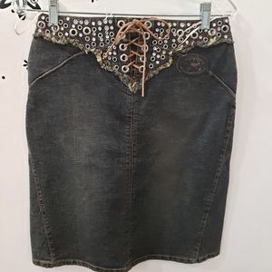 NWT Parasuco Rivet & Rhinestone Jean Skirt